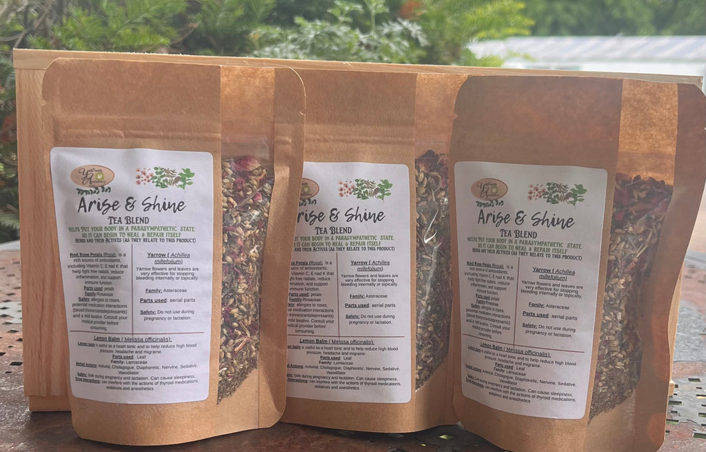 Yahweh's Apothecary Arise & Shine herbal tea blend product packaging