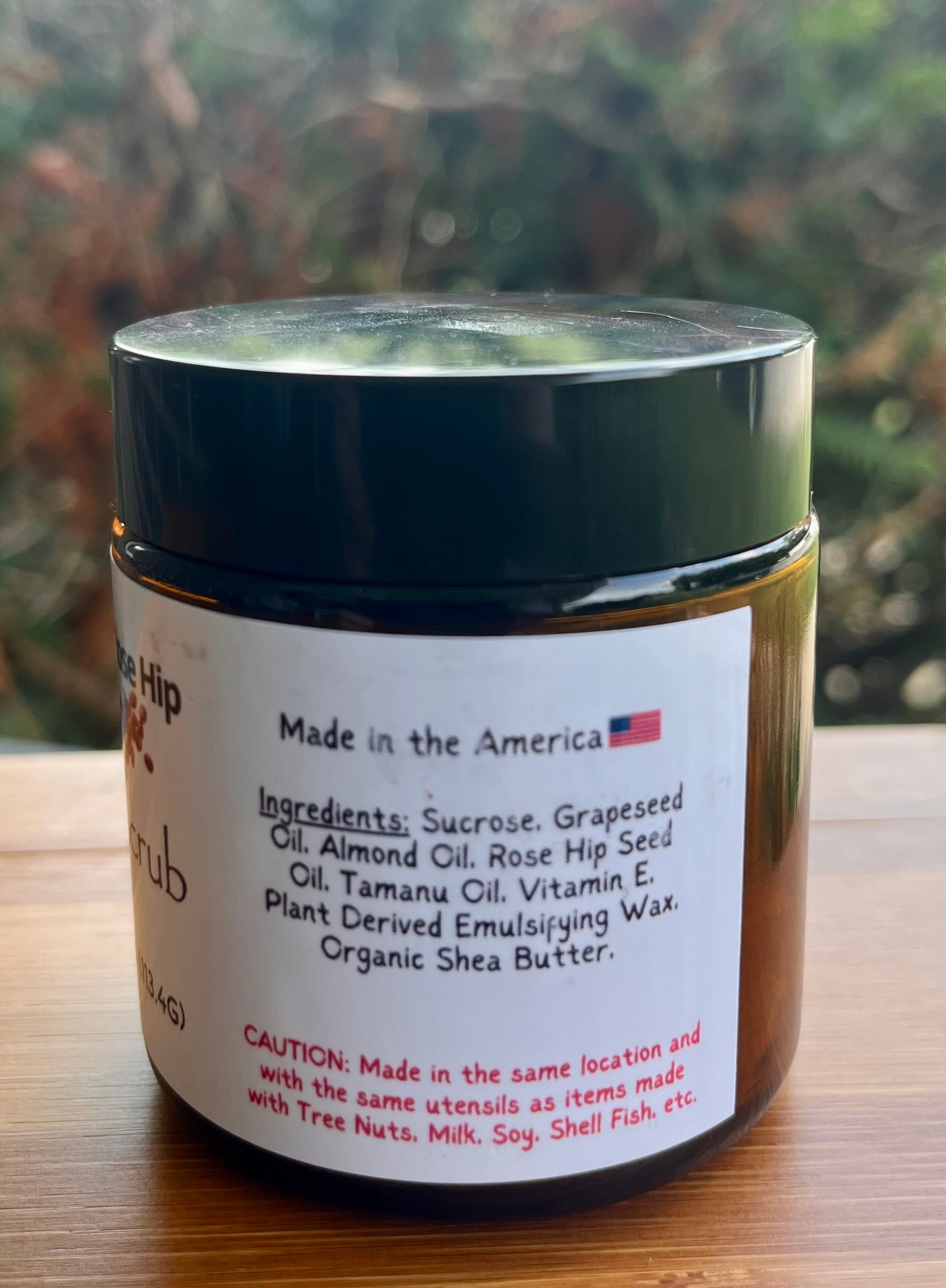Yahweh's Apothecary Coffee and Rose Hip facial scrub ingredients and texture closeup