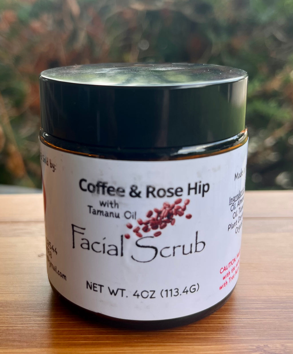 Yahweh's Apothecary Coffee and Rose Hip natural facial scrub for exfoliation and brightening