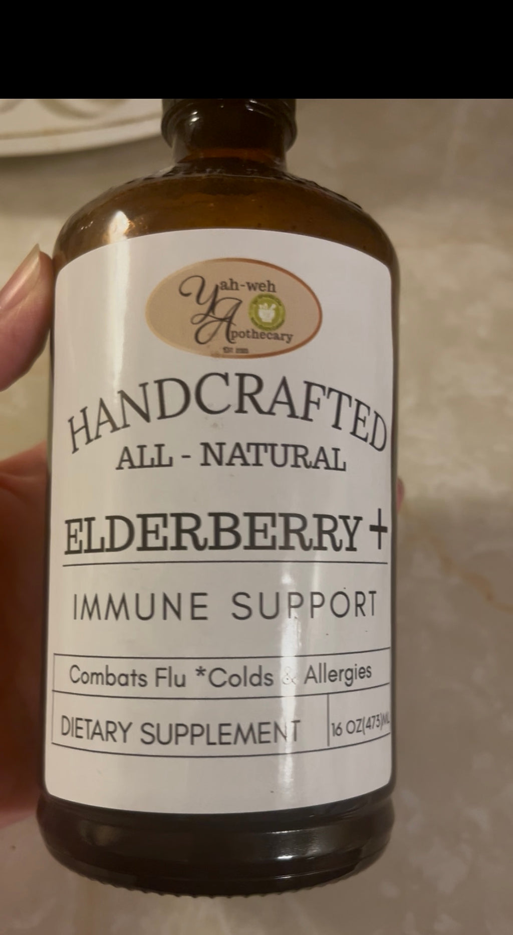 Yahweh's Apothecary Elderberry Syrup 16oz front label for immune support"
