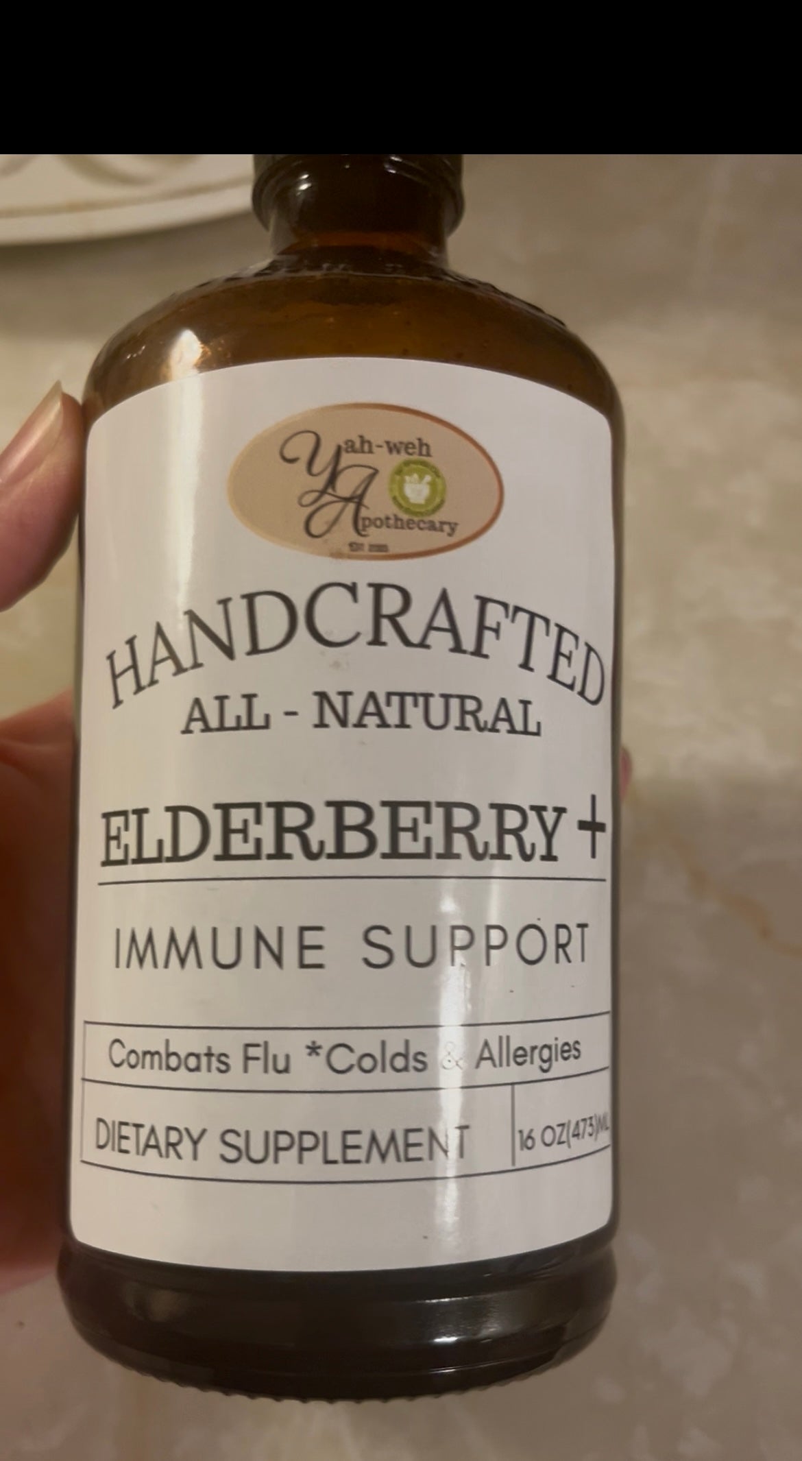 Yahweh's Apothecary Elderberry Syrup 16oz front label for immune support"