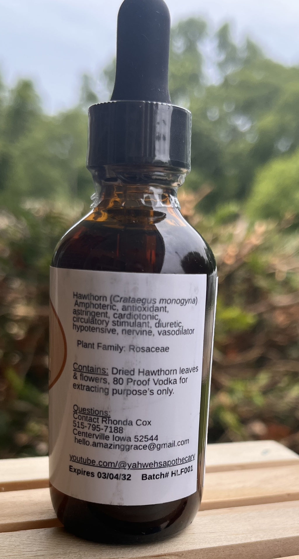 Yahweh's Apothecary Hawthorn tincture bottle dosage and details label