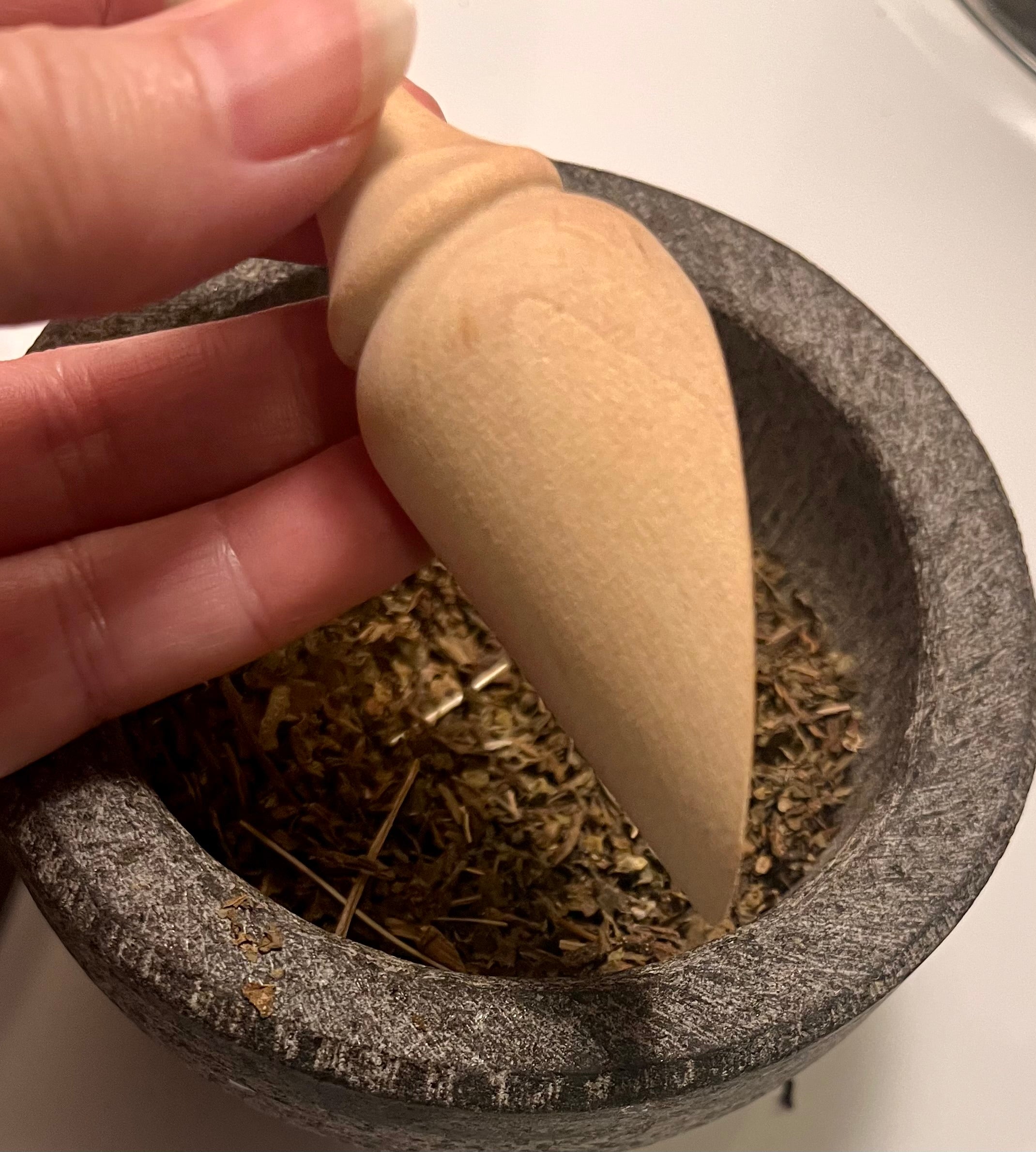 Yahweh's Apothecary wooden tea scoop detail view