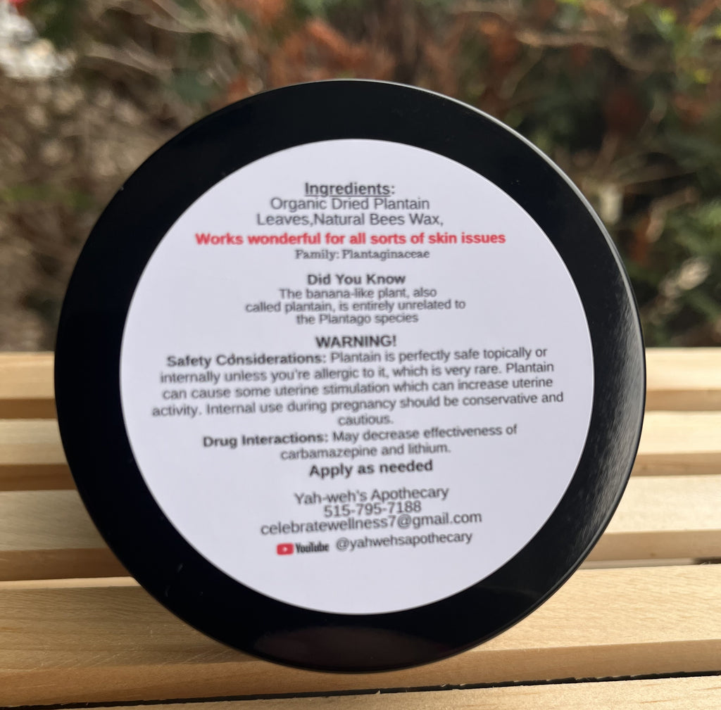 Yahweh's Apothecary Plantain Leaf Paste ingredients and details back side