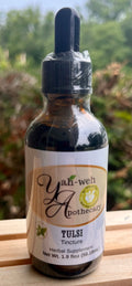 Tulsi tincture dropper bottle with Yahweh’s Apothecary front label, 1.9 fl oz