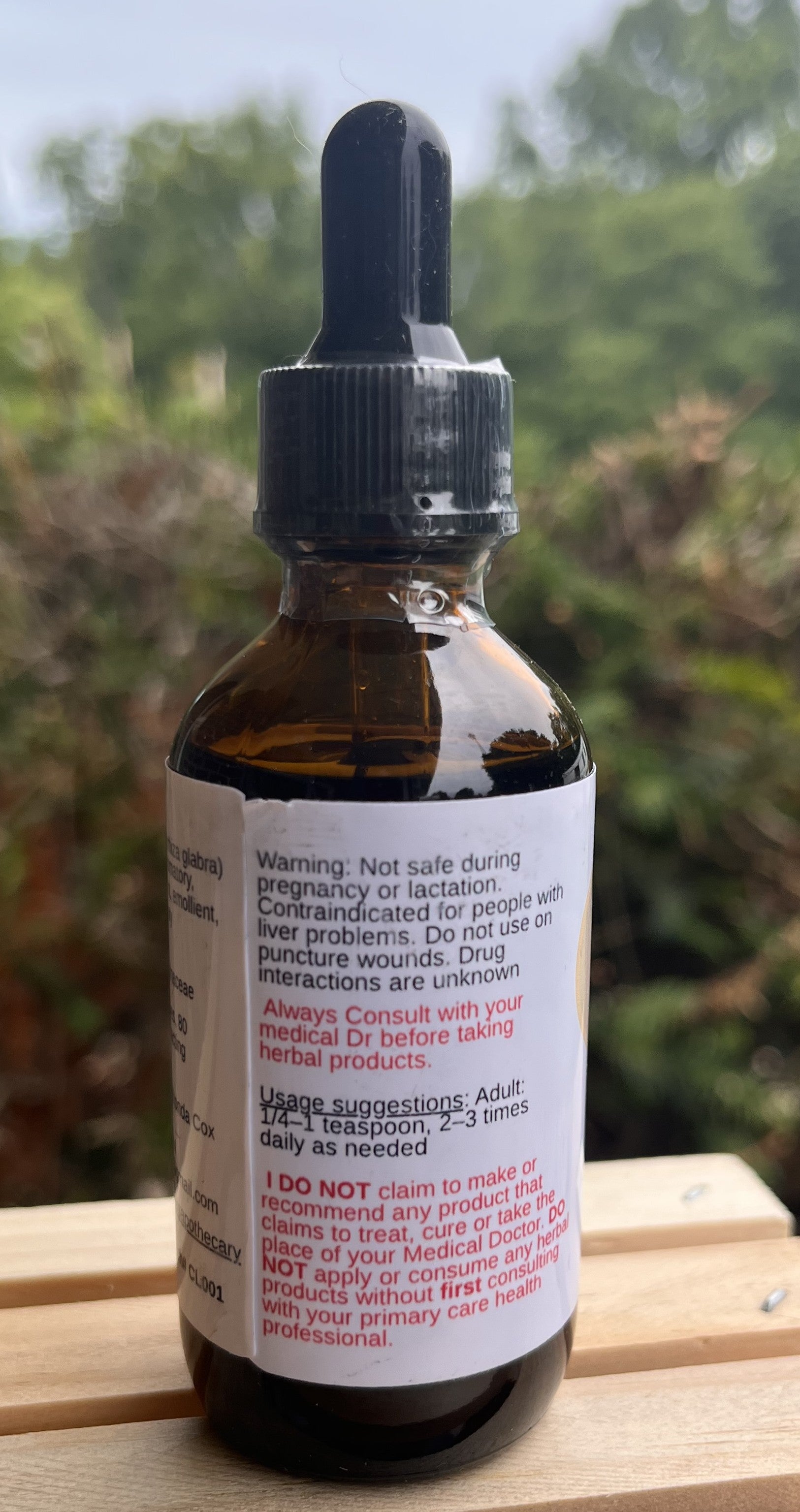 Yahweh's Apothecary Comfrey Leaf tincture bottle dosage and details label