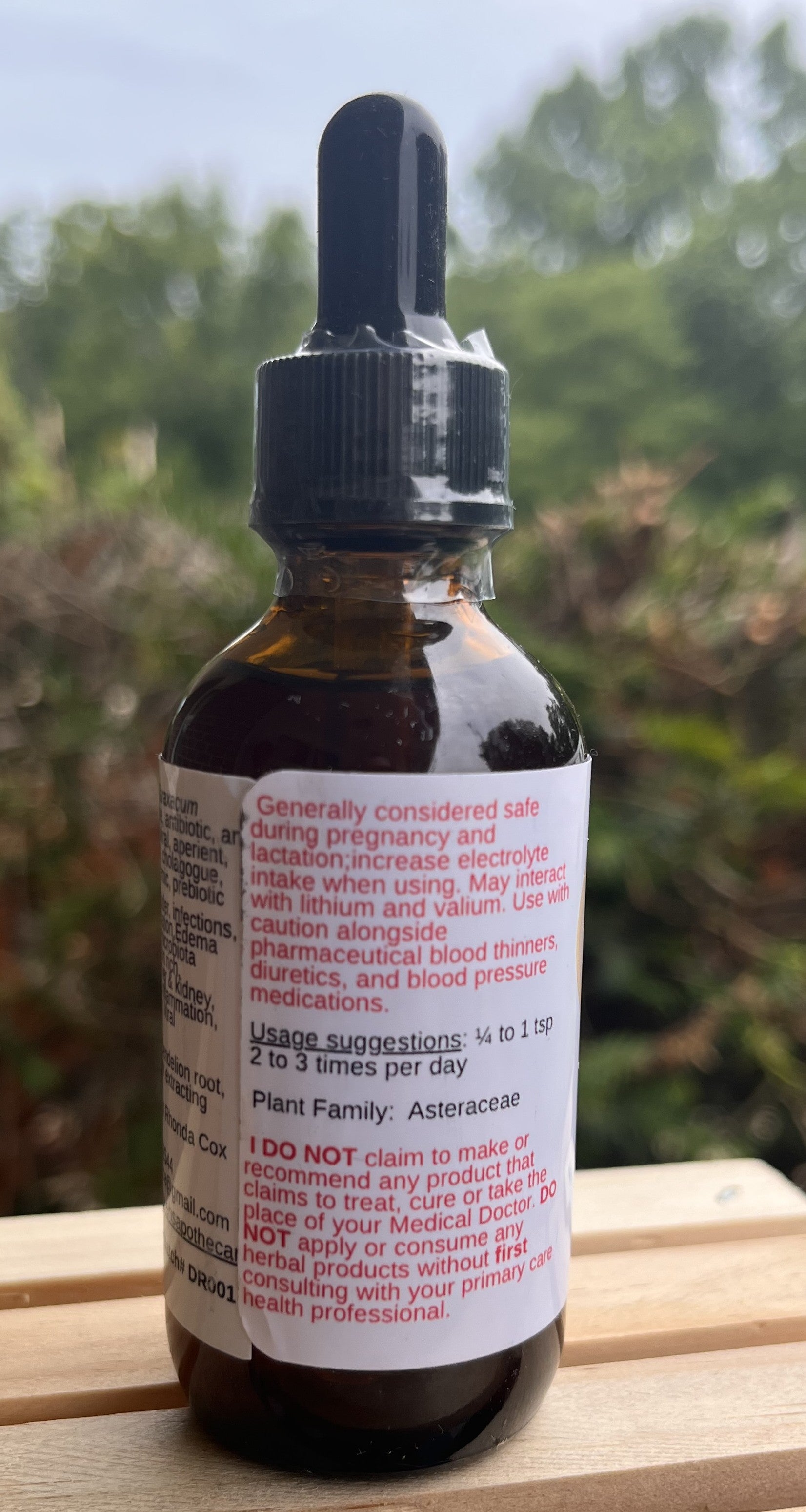 Yahweh's Apothecary Dandelion Root tincture dosage and details panel