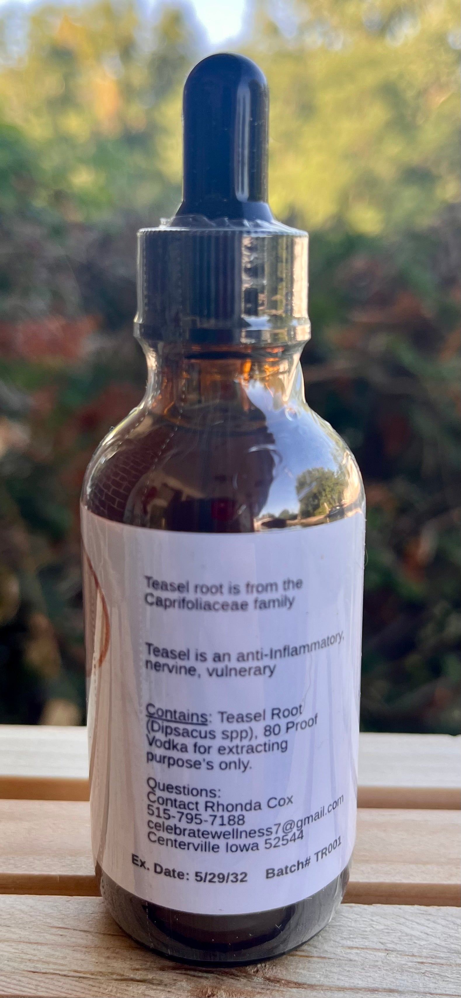 Yahweh's Apothecary Teasel Root tincture bottle side label