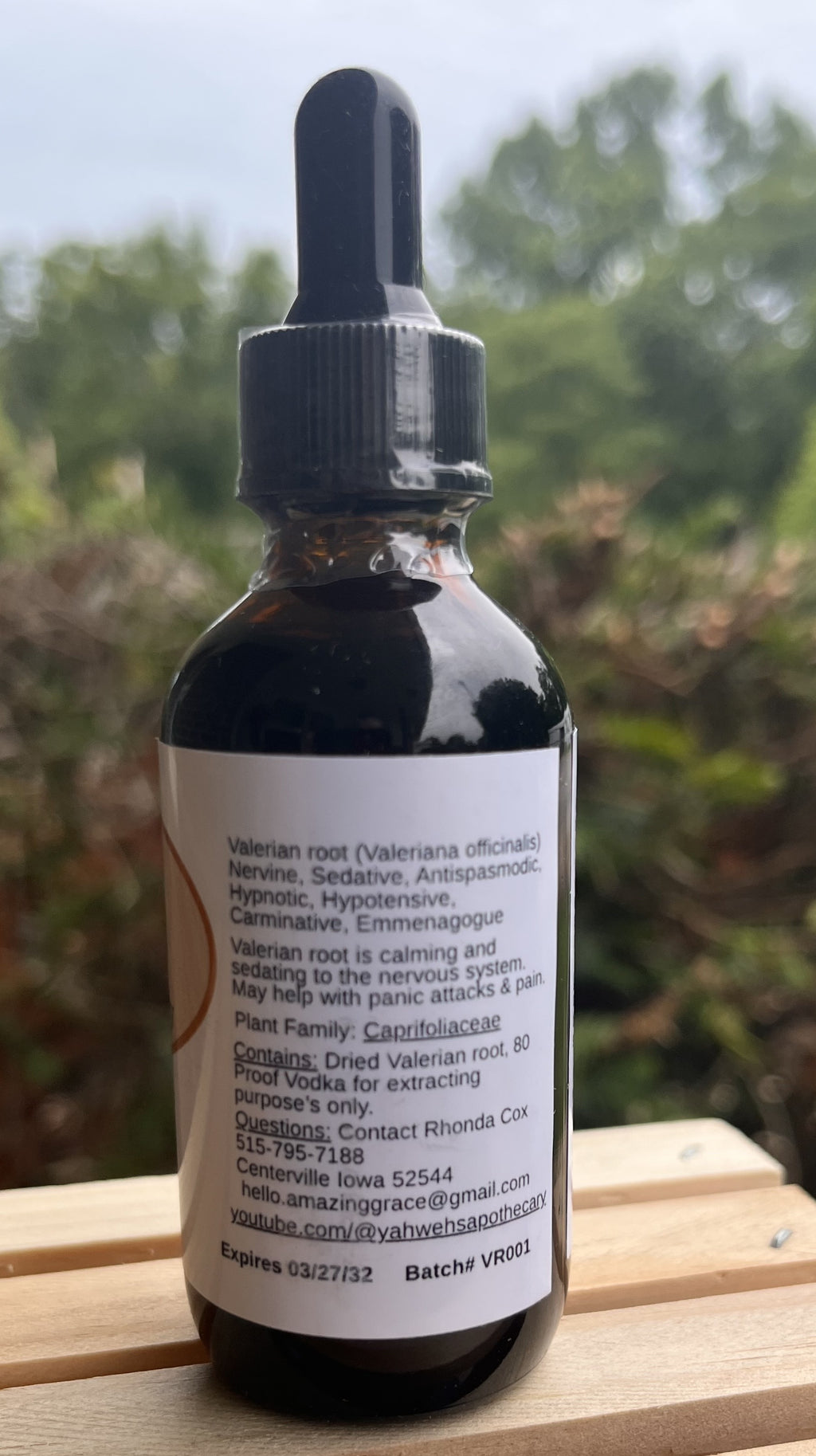 Yahweh's Apothecary Valerian Root tincture bottle side panel label