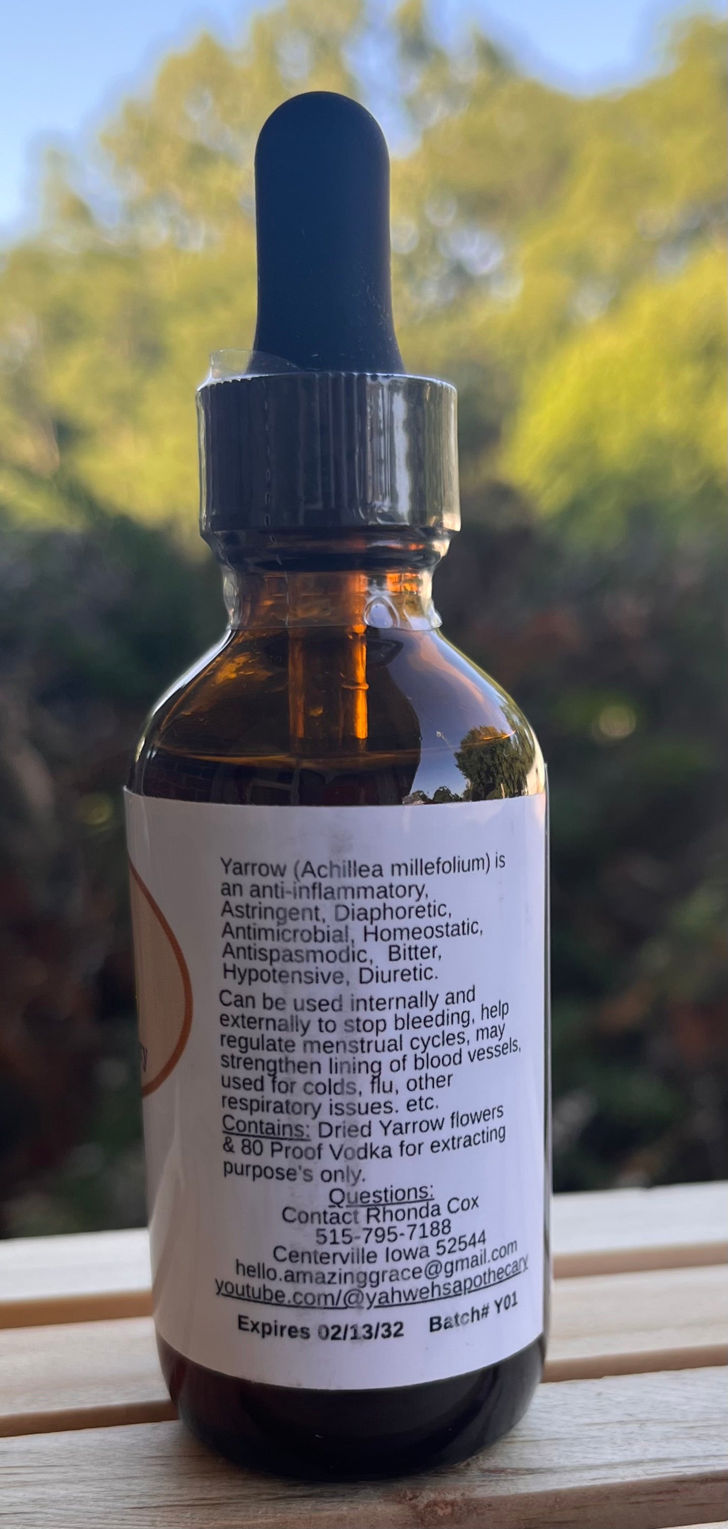 Yahweh's Apothecary Yarrow tincture bottle side label